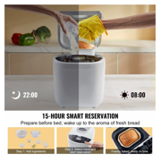 Bread Maker 2LB, 19-in-1 Dough Machine with Gluten-Free Setting, Whole Wheat Bread Maker, Digital Programmable, 3 Loaf Sizes & Crust Colors