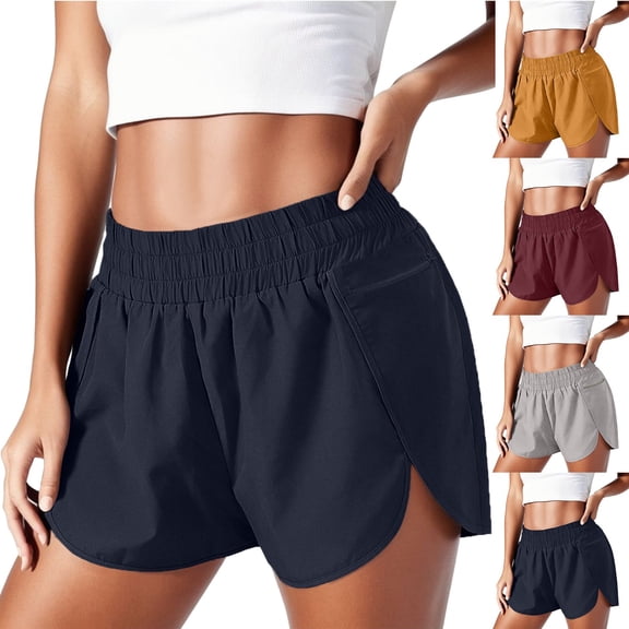 Trendfront Women's Mid Rise Athletic Running Shorts Built-in Liner Elastic Waist Gym Fitness Workout Activewear