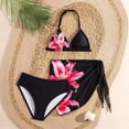 thumbnail image 4 of SGMVNU Girls Swimsuit Bikini Set with Cover up Wrap Skirt 3 Piece Swimwear Set V Neck Ruffle Bathing Suits for Girl (Size 7-8 Years, bz1-Black), 4 of 6