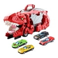 thumbnail image 2 of Pista deslizante para vehículo de deglución de dinosaurios, recuerdo de fiesta, transporte de golondrinas de dinosaurios Rojo con 4 autos., 2 of 9