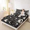 thumbnail image 4 of Feelyou Bohomian Damask Twin Sheet Sets, Gothic Halloween Twin Fitted Sheet, Hippie Moon Sun Flat Sheet, Breathable Bedroom Decoration, 3-Piece, 4 of 7