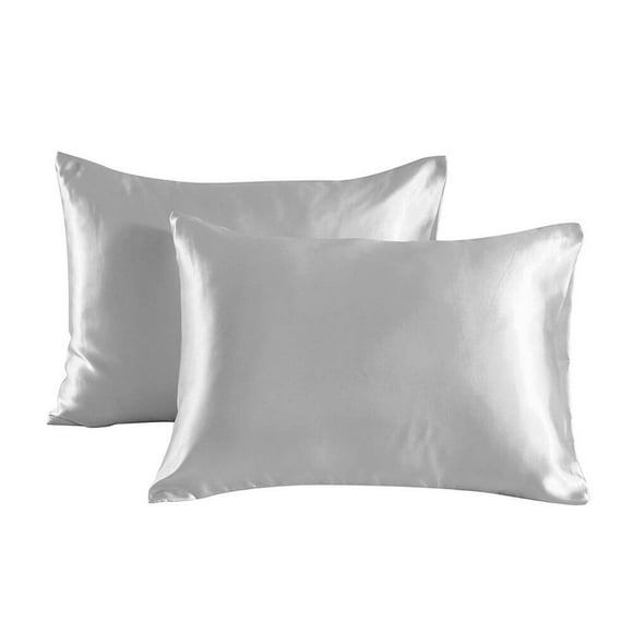 AUQ 2 Pcs Silk Pillow Cases,20"×40" Skin-Friendly Satin Pillowcase,Breathable and Reduces Frizz Blissy Silk Pillow Cases,Silver