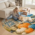 thumbnail image 2 of Round Area Rugs 6Ft, Fall Coastal Pumpkins Non-Slip Washable Circle Rugs Carpet, Thanksgiving Nautical Beach Waves Indoor Outdoor Rug Floor Mats Throw Runner for Bedroom Living Room Bathroom, 2 of 8