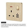 thumbnail image 4 of Unique Bargains UK Socket Switched Multi Power Outlet Dual USB Gold Tone 250V 13A 88x86mm, 4 of 5