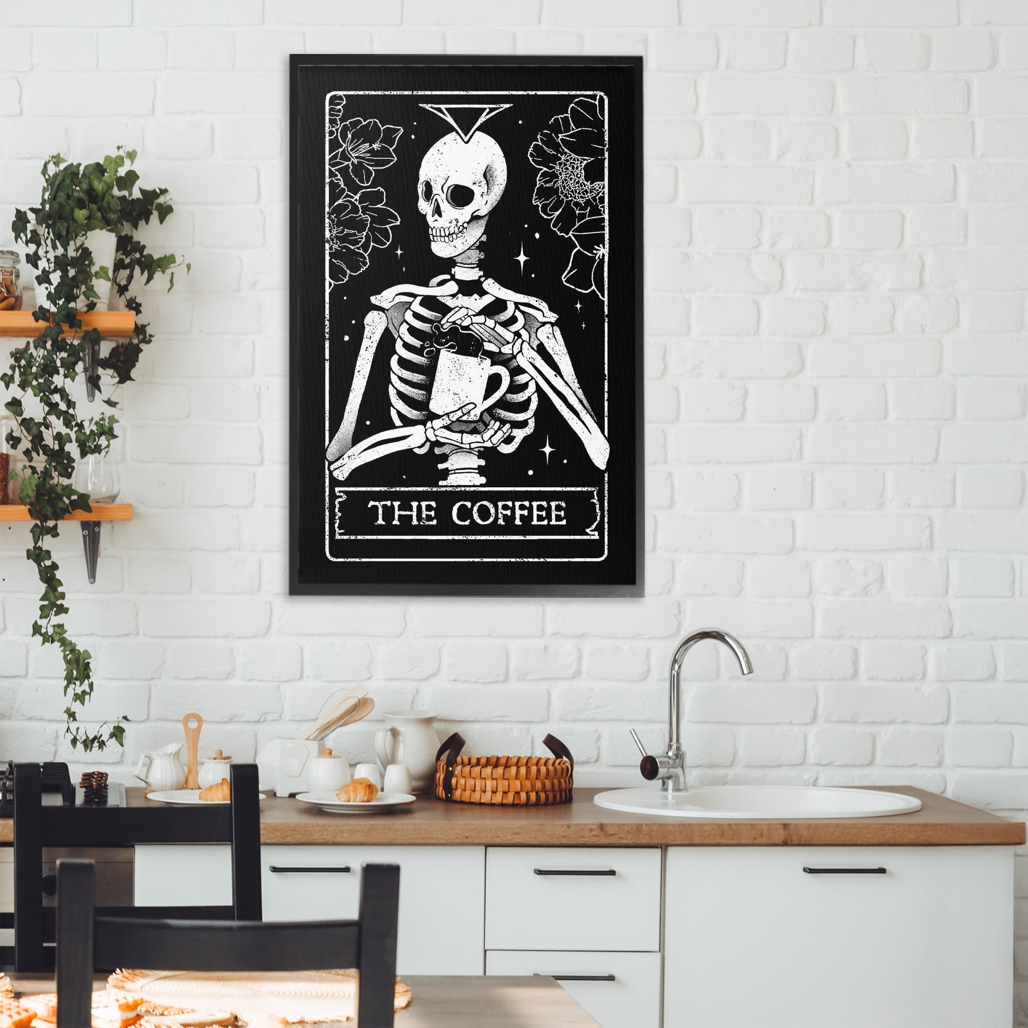 Stupell Industries The Coffee Skeleton Tarot Black Framed Giclee Art, design by EduEly Designs