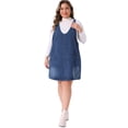 thumbnail image 3 of DARING DIVA Denim Overall Sleeveless V Neck Denim Jumper Dress 3X Dark Blue, 3 of 5