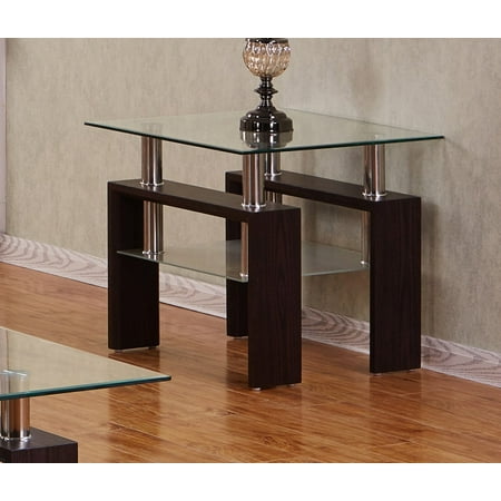 Best Quality Furniture Espresso End Table With a Clear Glass top