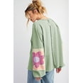 thumbnail image 4 of Ahlaray Elegant Vintage Oversized Top with Floral Patchwork & Long Sleeves - Smoke Green Beauty!, 4 of 8