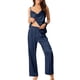 thumbnail image 1 of Conjunto de pijama de satén para mujer INSPIRE CHIC, top de tirantes con cuello drapeado y pantalones largos, ropa de descanso de seda, pijamas, M azul oscuro, 1 of 1