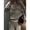 thumbnail image 5 of Letter Embroidered Pullover Sweatshirt for Women - Relaxed, Loose, Versatile, Half-Zip, 5 of 5