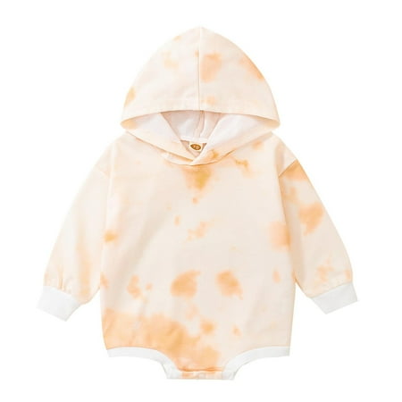 

Qufokar Baby Bear Onesie Baby Boy Long Romper Boys Girls Autumn Winter Long Sleeve Tie Dye Prints Hooded Romper Bodysuits