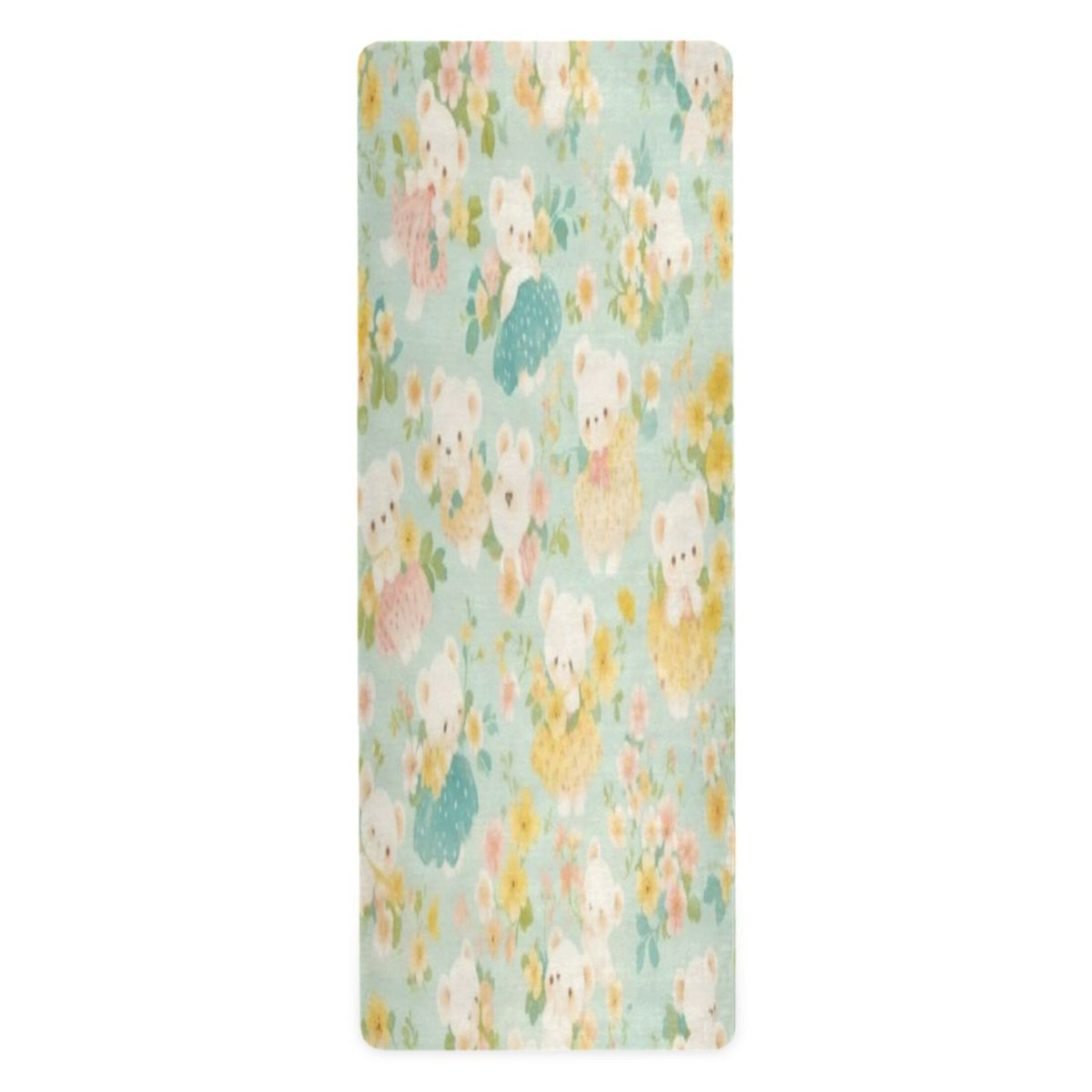 BZSMCE Yoga Mat Women Fitness Mat Mint Bear Floral Pattern