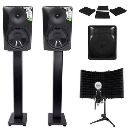 2 Mackie MR824 8” Powered Studio Monitors+10" Active Sub+Mic+Mount+Stands+Pads