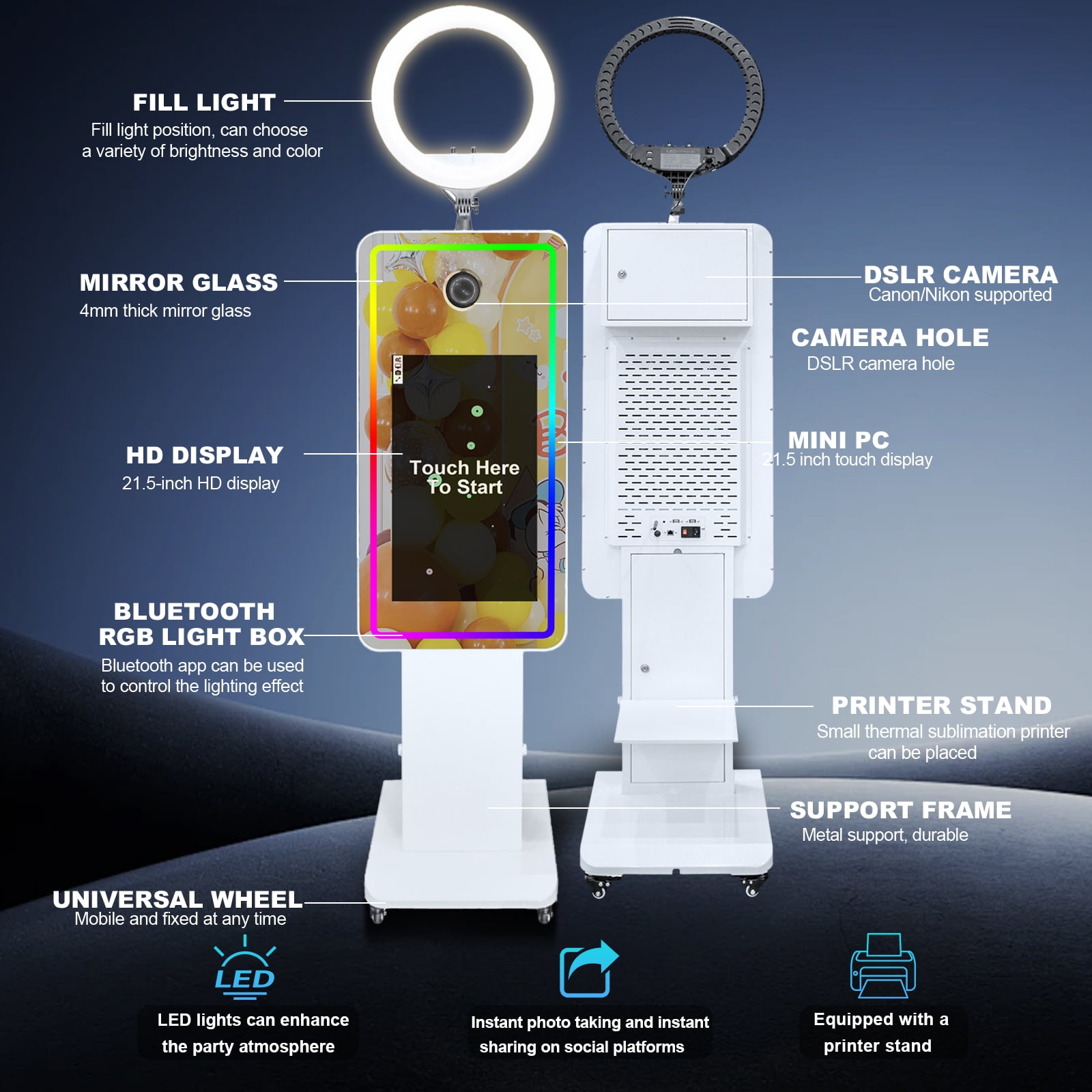 PAAFNN 21.5''LCD Touch Screen Portable Stand Selfie Photobooth Machine for Wedding Party