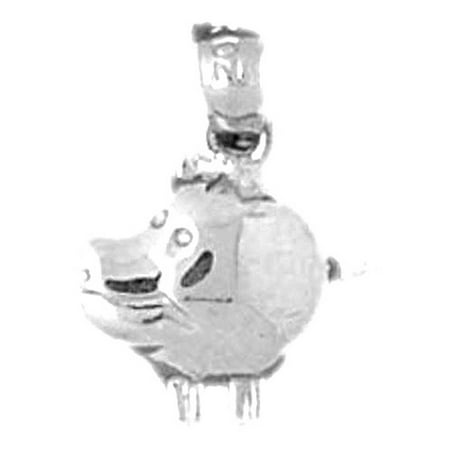 14K White Gold Hippopotamus Pendant - 16 mm