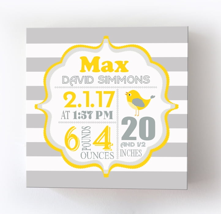 Girls Boys Nursery Bedroom Wall Canvas Picture 8 x 10/" Personalised Name Dob Bee