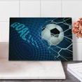 thumbnail image 2 of Soccer Cutting Board, Goal Football Flying into Net Abstract Dots Pattern Background European Sport, Decorative Tempered Glass Cutting and Serving Board, Small Size, Blue Black White, by Ambesonne, 2 of 5