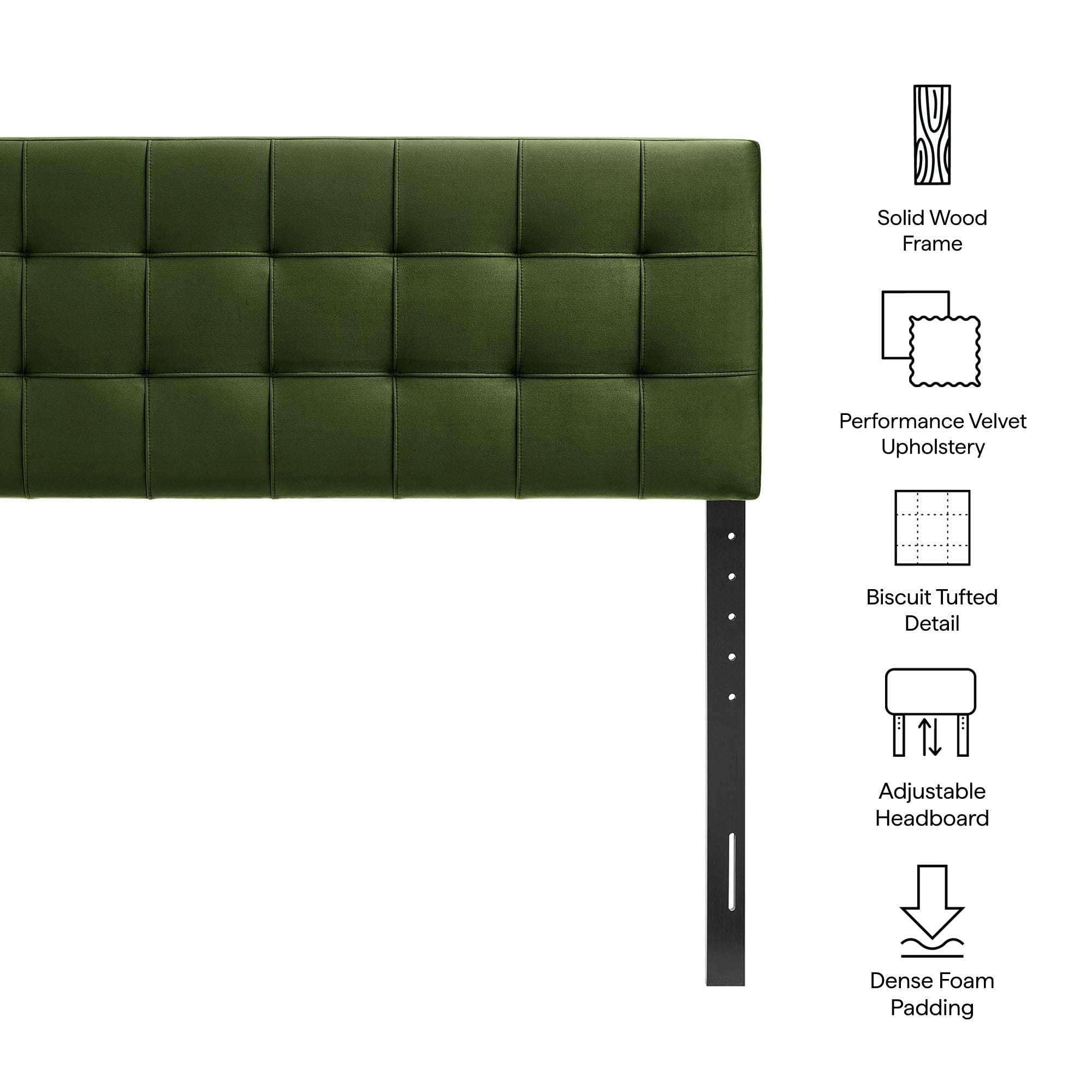 Lily Stain-Resistant Performance Velvet Full Size Headboard in Moss Green