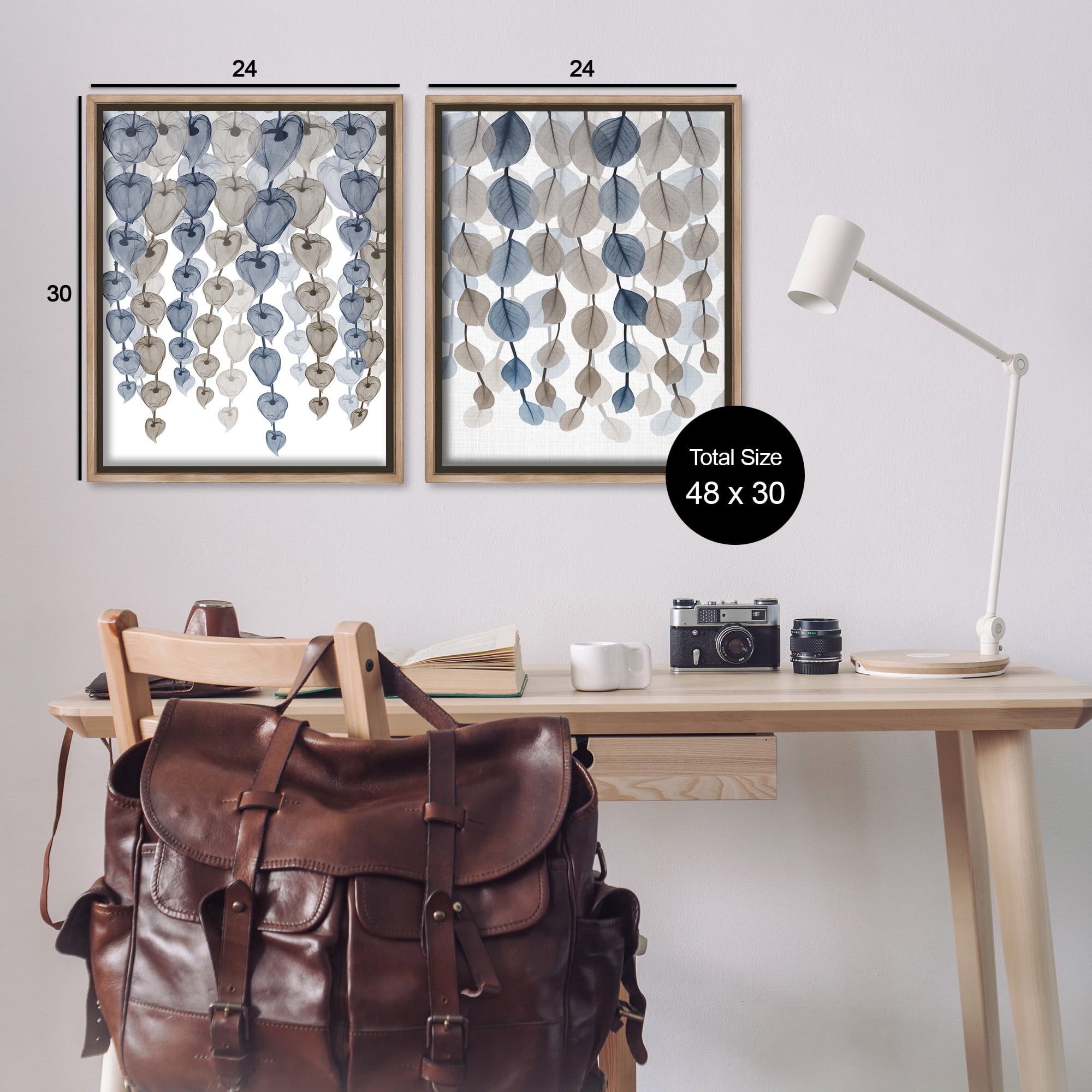 Stupell Industries Falling Vines Neutral Leaves Abstract Painting Brown Floater Framed Canvas Art Print Wall Art, 25 x 31, Set of 2