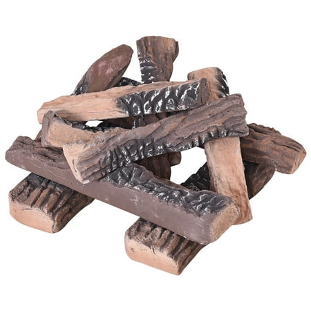 Costway 10PCS Ceramic Wood Logs Gas Fireplace Imitation Wood Propane Costway 10PCS Ceramic Wood Logs Gas Fireplace Imitation Wood Propane Firepit Logs - Costway 10PCS Ceramic Wood Logs Gas Fireplace Imitation Wood Propane