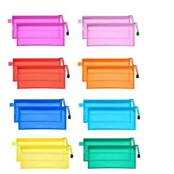 JM-capricorns 36pcs 9 x 4-1/2 inches Big Capacity Waterproof Plastic Double Layer Zipper File Bags Invoice Pouches Bill Bag Pencil Pouch Pencil Case Pen Bag (10 Colors)