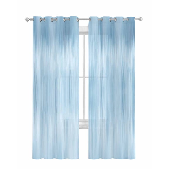 Light Blue Sheer Curtains 84 Inch Length 2 Panels Set for Living Room/Bedroom, Modern Abstract Art Ombre Striped Kitchen Curtains Grommet Semi-Sheer Curtains Drapes Voile Window Treatments 52"x84"x2