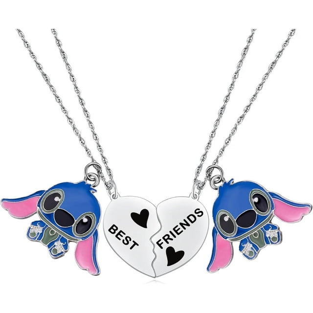 Best Friend Stitch Necklace Friendship Matching Heart Necklace for 2 Lilo and Stitch Stuff Jewelry for Friends