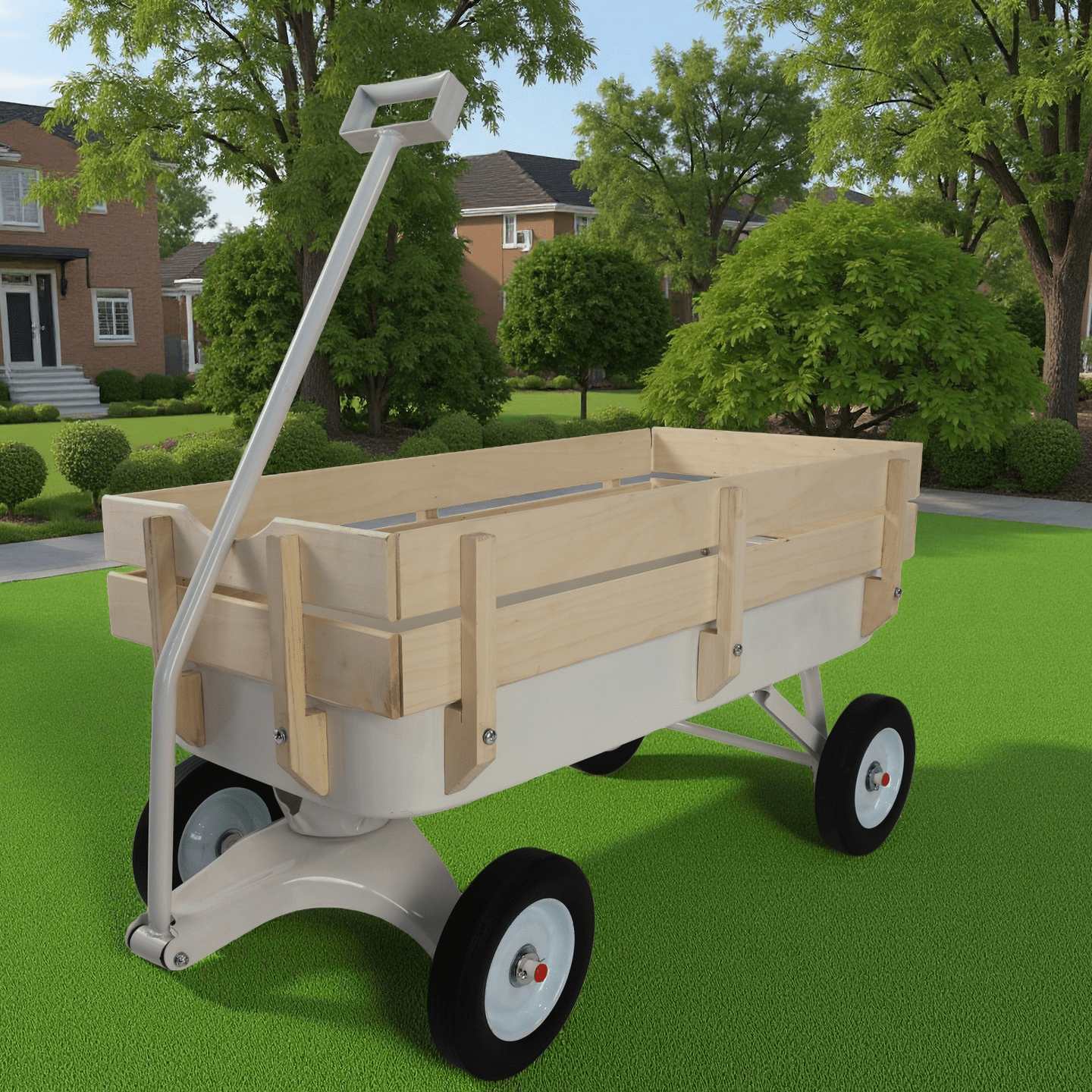 Outdoor Carriage, All Terrains, Wooden Railings, Solid Tires, Garden Carriage, Load-Bearing Capacity: 176lbs