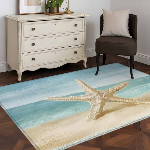 3'x5' Area Rugs, Vintage Coastal Beach Indoor Outdoor Area Rug for Living Room Bedroom, Summer Retro Sand Starfish Washable Bathroom Rugs Kitchen Floor Carpet Mats Home Decor Aesthetic