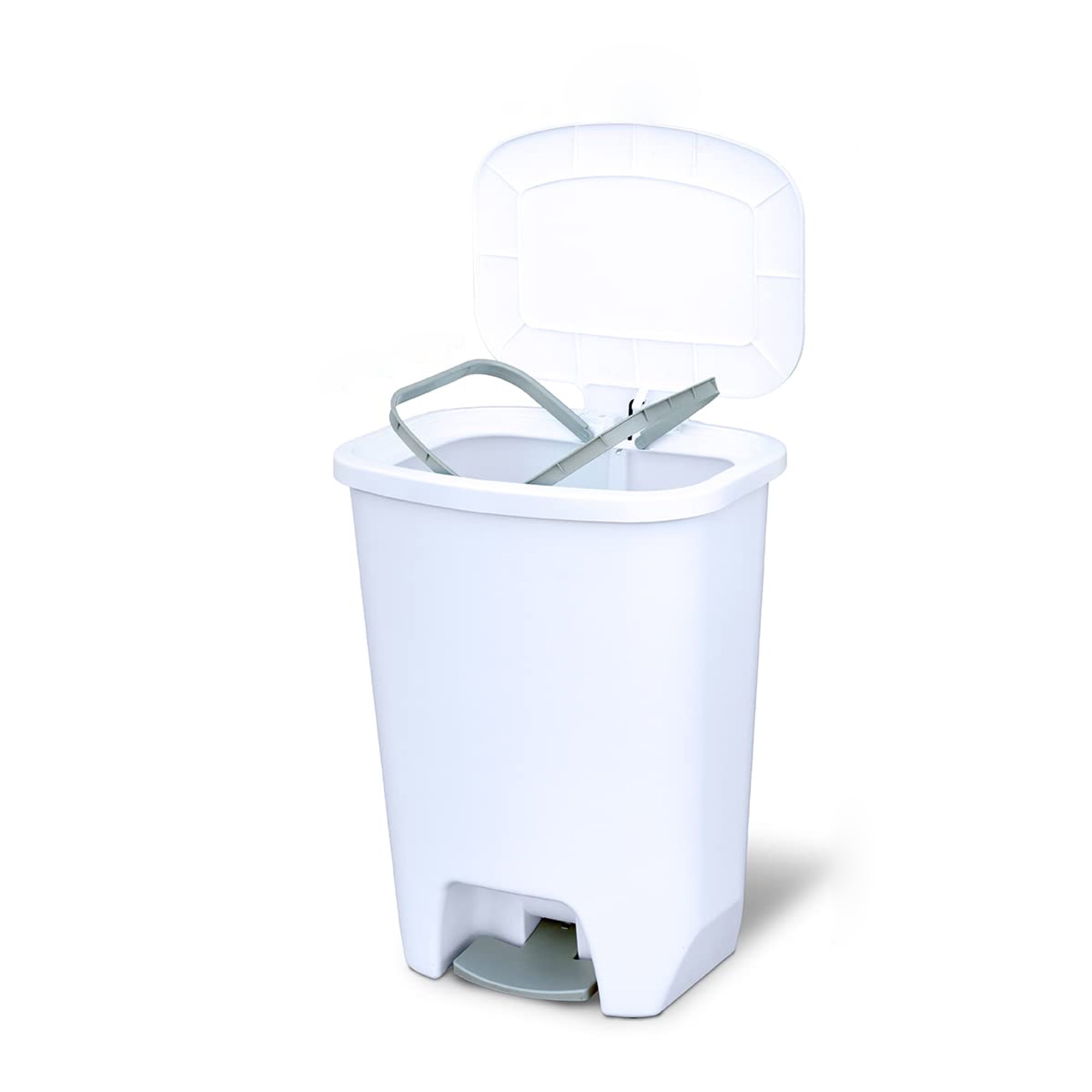 Glad Kitchen Trash Can with Lid, Step Foot Pedal and Garbage Bag Rings, 20 Gallon, White
