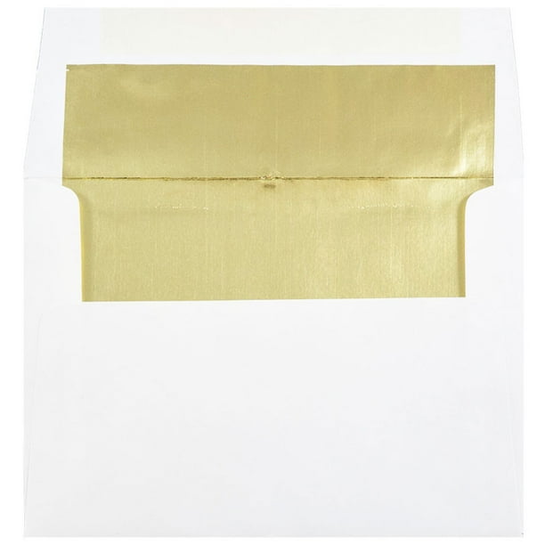 JAM A7 Foil Lined Invitation Envelopes, 5 1/4 x 7 1/4, White with Gold