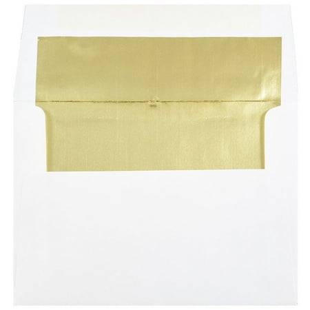 JAM Paper A7 Foil Lined Envelopes, 5 1/4 x 7 1/4, White with Gold Foil Lining, (Best Paper For Envelope Liners)