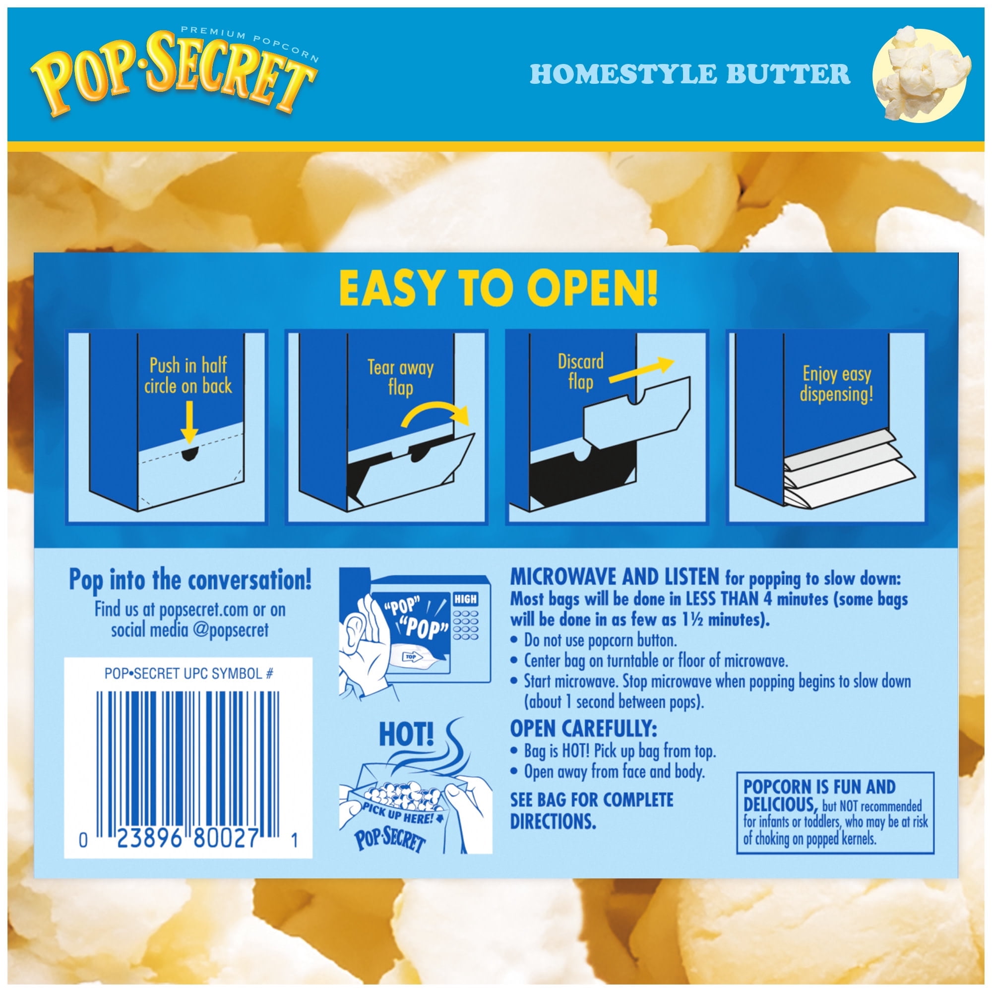 (4 pack) Pop Secret Microwave Popcorn, Homestyle Butter Flavor, 3 oz Sharing Bags, 18 Ct