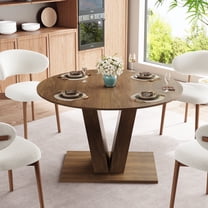 Hersunpl 47.3" Round Dining Table for 4-6, Solid Wood Pedestal Base, Brown Modern Kitchen & Dining Room Table with a Replaceable Square Marble Tabletop
