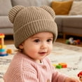 thumbnail image 4 of CAICJ98 Kids Baby Girls Boys Toddler Winter Hat with Bear Ear Infant Newborn Beanie Warm Knit Hat Cold Weather Outdoor Cap 6-36 Months,Khaki, 4 of 7