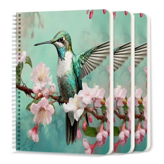 Spiral Journal Notebook,50 Sheets A5 College Ruled Notebook/Journal 3 Pcs for School Office Home - Beautiful Hummingbird Sitting on Cherry Blossom Branch