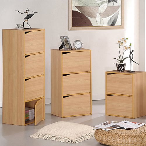 Furinno 11206SBE Pasir 3-Tier Bookcase with Door without Handle, Steam Beech