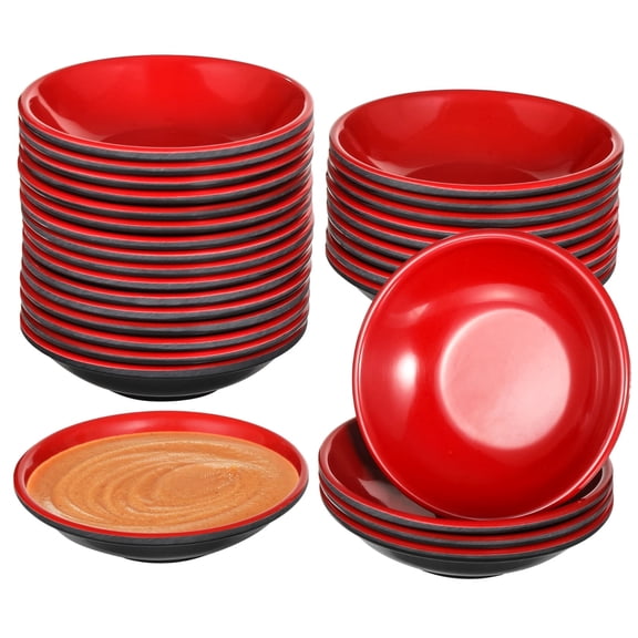 25 Pcs Round Melamine Dipping Bowls Set with Red and Black Unbreakable Appetizer Plates, 3.5 in Condiment Bowls, Long-lasting and Stylish Dining Solution for Parties, Easy to Clean and Serve
