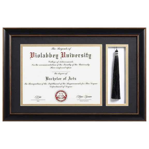 VIOLABBEY 11x17 Diploma Frame with Tassel Holder Black for 8.5x11 Certificates Document, College Degree Frame for Wall Mounted (Black Gold Double Mat)