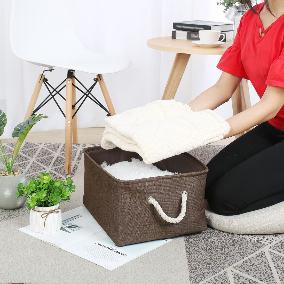 Collapsible Fabric Storage Bins Basket Storage Container Chocolate Color S
