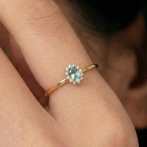 Natural Aquamarine Gemstone Ring Woman And Mens Birthstone Gift Ring Promise Ring