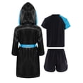 thumbnail image 2 of Oyolan Kids Boys Boxing Uniform 3 Piece Satin Hooded Boxing Robe with Belt and Sports T-shirts Shorts Set Sky Blue 8, 2 of 5