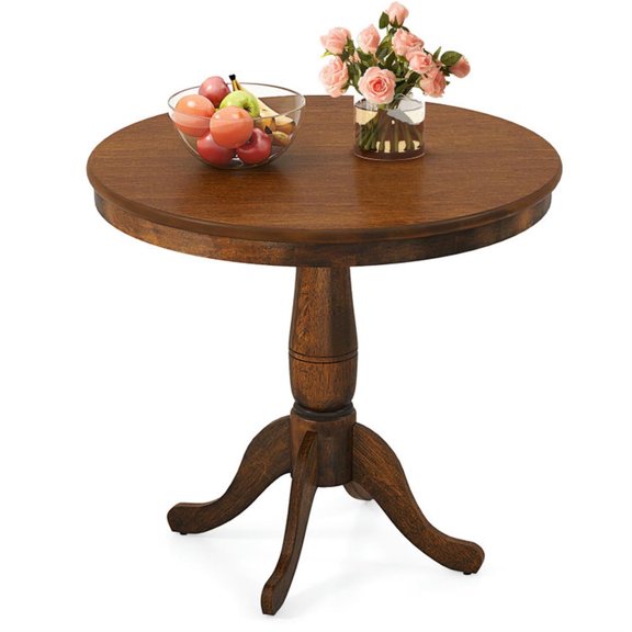 Demi Bonn 32" Wooden Round Pub Pedestal Side Table, Modern Kitchen Table Furniture for Dining Room, Dinette, Compact Space-Saving, Brown