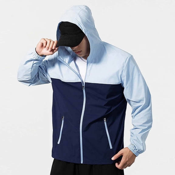 Tauxra Men's Color Block Outdoor Hooded Long Sleeve Sport Running Jacket