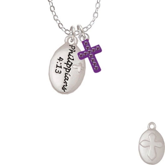 Bible Verse Philippians 4:13 - Purple Crystal Cross Sophia Necklace, 18" 1"
