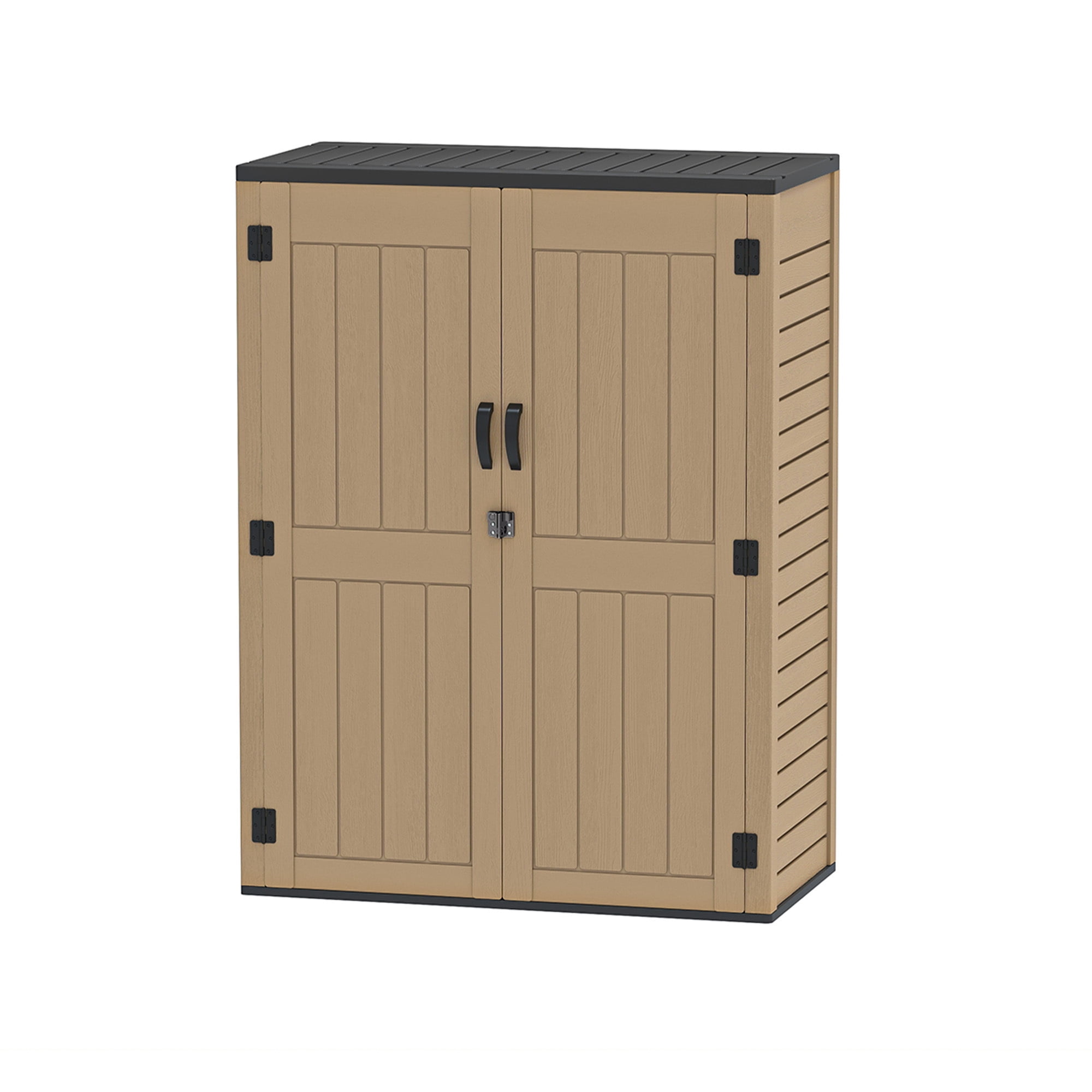Uforic 59 Cu. Ft. Vertical Outdoor Storage Shed, Weatherproof Resin Cabinet with Double-Wall Panels & Floor, Lockable, Brown (Shelves Not Included)