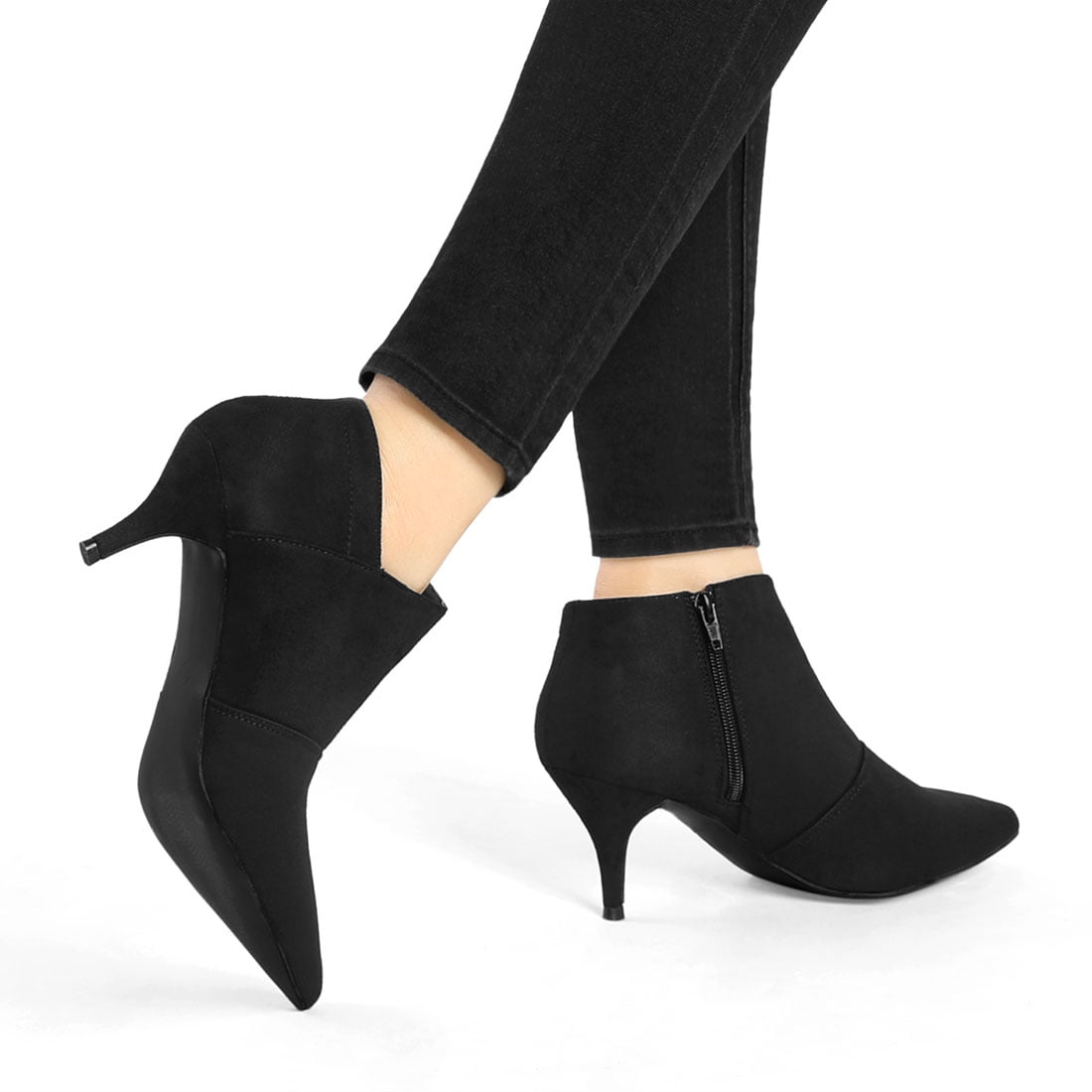 DARING DIVA Women's Pointed Toe Kitten Heel Cutout Ankle Boots Black 6.5