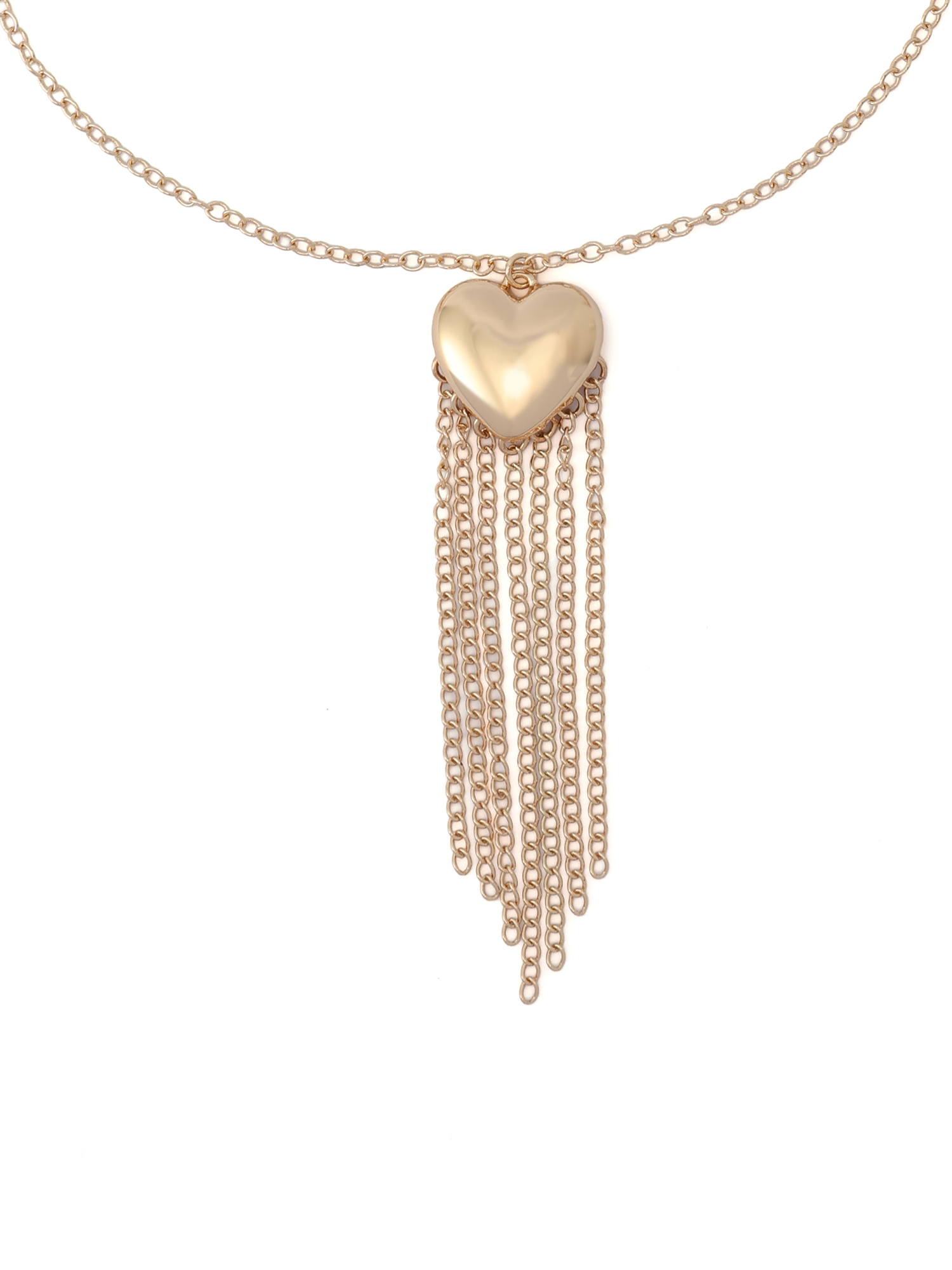 Madden NYC Women's Fashion Gold-Tone Puffy Heart Fringe Pendant Necklace