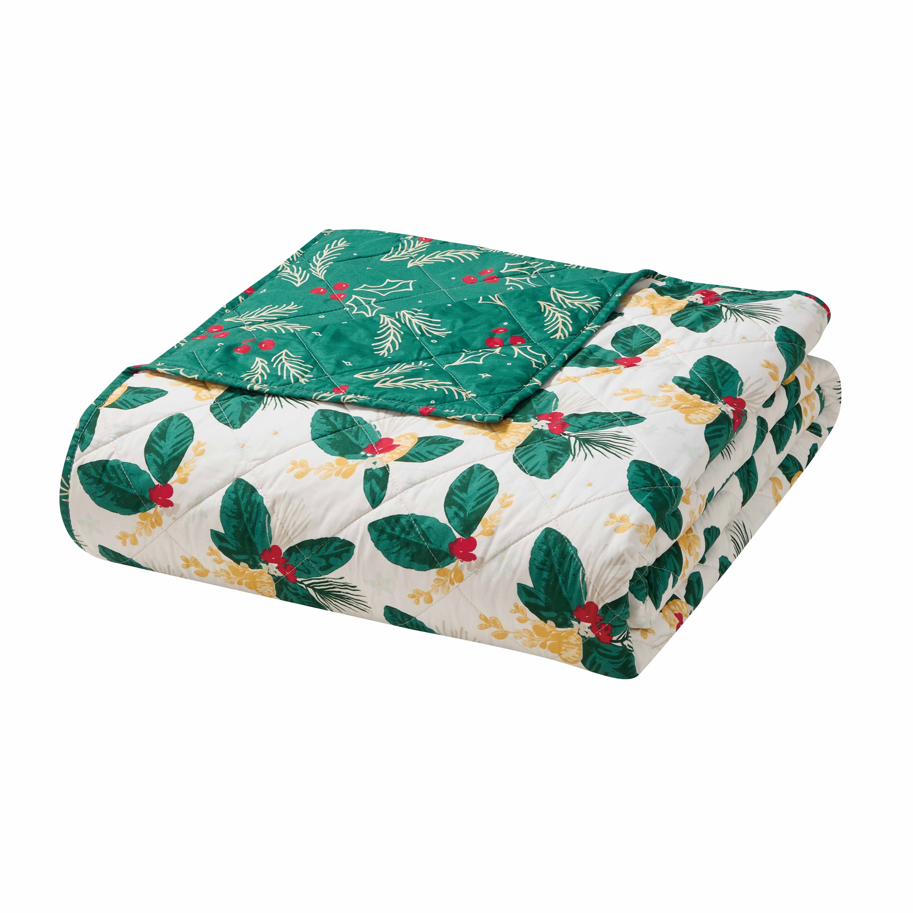 Hallmark Green Poinsettia 3-Piece Adult Holiday Quilt Set, King