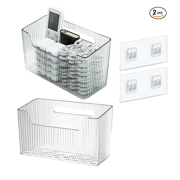 BRIGHTFUFU 2 organizadores colgantes de cocina, cestas de pared de plástico transparente para guardar maquillaje, baño, despensa, cocina, ajo, jengibre y especias.